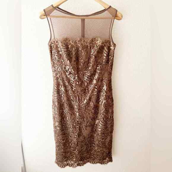 Tadashi Shoji Bronze Sleeveless Sequin Cocktail Dress Size 4 - Picture 1 of 15